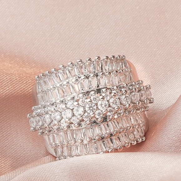 Women's Rare CZ Multi Row Princess, Baguette‎ & Pave Silver-Tone Wedding Rings - Picture 1 of 6